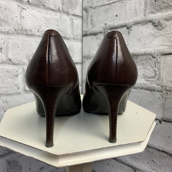 Lauren Ralph Lauren Chocolate Brown Leather Pointed Toe Stiletto Pump - Picture 7 of 10